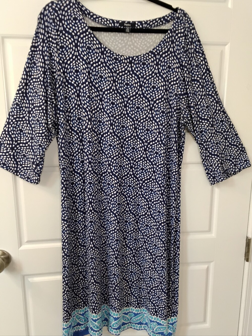 Hatley Midi Dress  Navy/White with Aqua Paisley Border Size XXL